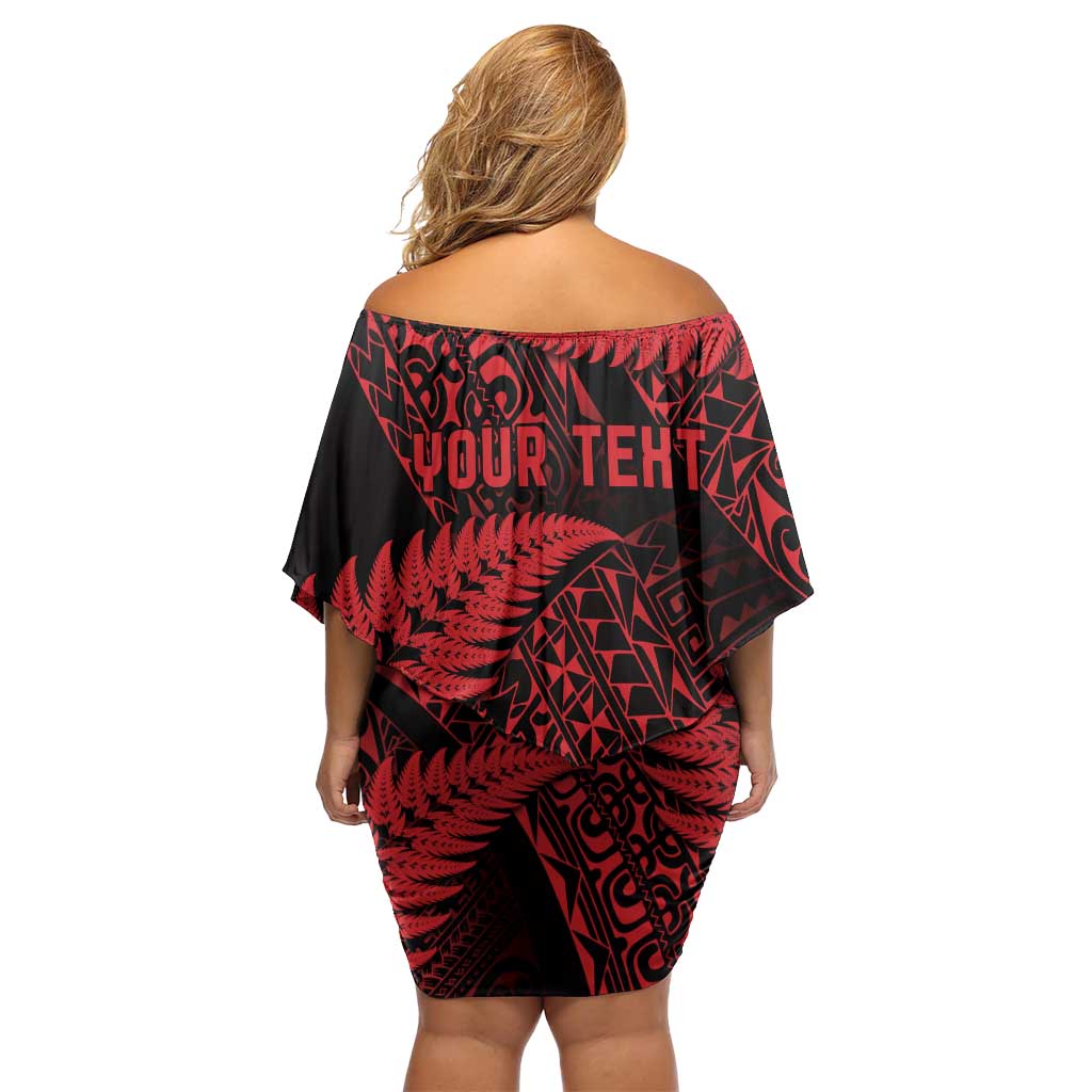 New Zealand Rugby Pacific Personalised Family Matching Off Shoulder Short Dress and Hawaiian Shirt All Red Maori Pasifika Fern Pattern