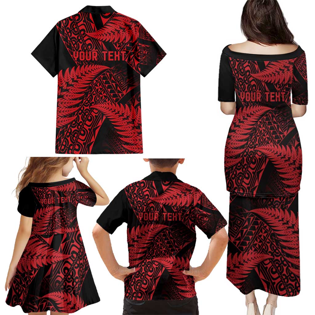 New Zealand Rugby Pacific Personalised Family Matching Puletasi and Hawaiian Shirt All Red Maori Pasifika Fern Pattern