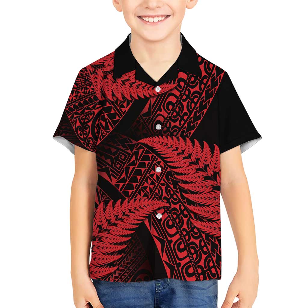 New Zealand Rugby Pacific Personalised Family Matching Short Sleeve Bodycon Dress and Hawaiian Shirt All Red Maori Pasifika Fern Pattern