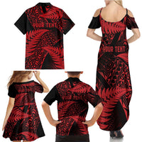 New Zealand Rugby Pacific Personalised Family Matching Summer Maxi Dress and Hawaiian Shirt All Red Maori Pasifika Fern Pattern