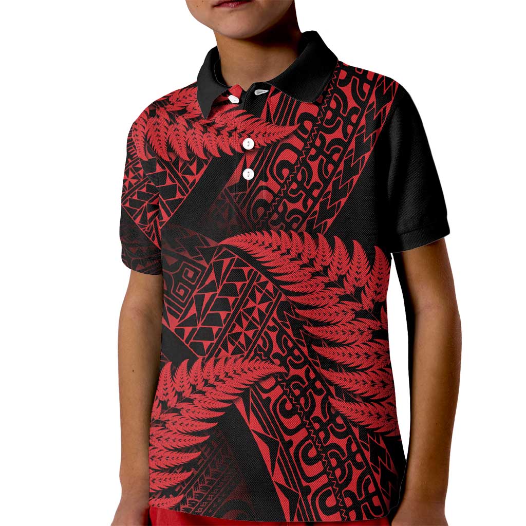 New Zealand Rugby Pacific Personalised Kid Polo Shirt All Red Maori Pasifika Fern Pattern
