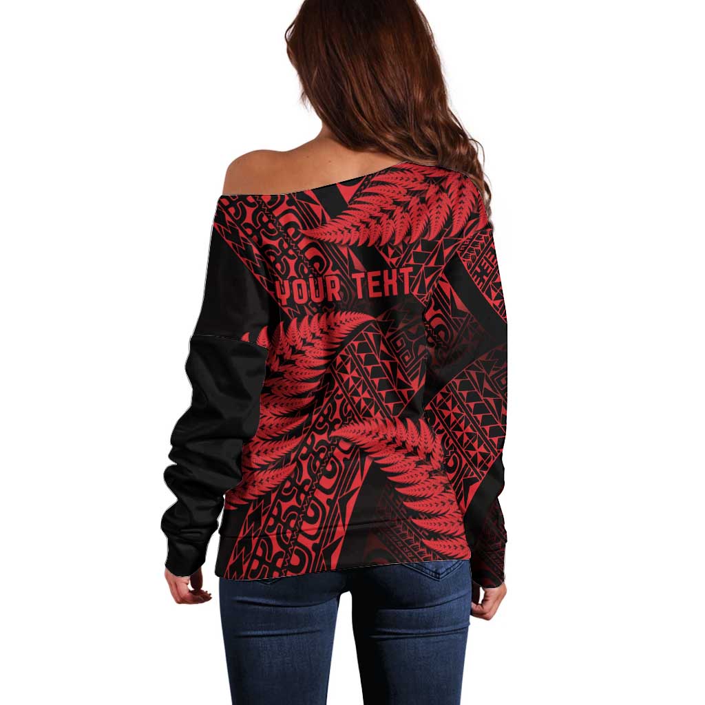 New Zealand Rugby Pacific Personalised Off Shoulder Sweater All Red Maori Pasifika Fern Pattern