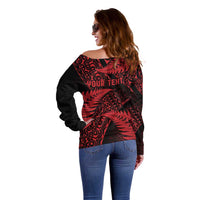 New Zealand Rugby Pacific Personalised Off Shoulder Sweater All Red Maori Pasifika Fern Pattern
