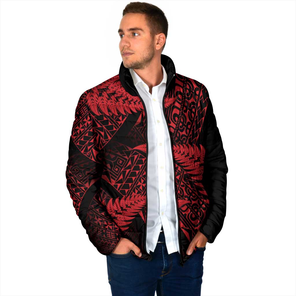 New Zealand Rugby Pacific Personalised Padded Jacket All Red Maori Pasifika Fern Pattern - Polynesian Pride