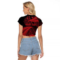 New Zealand Rugby Pacific Personalised Raglan Cropped T Shirt All Red Maori Pasifika Fern Pattern