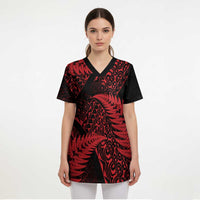New Zealand Rugby Pacific Personalised Scrub Top All Red Maori Pasifika Fern Pattern - Polynesian Pride