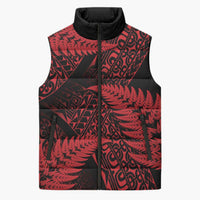New Zealand Rugby Pacific Personalised Sleeveless Puffer Jacket All Red Maori Pasifika Fern Pattern - Polynesian Pride