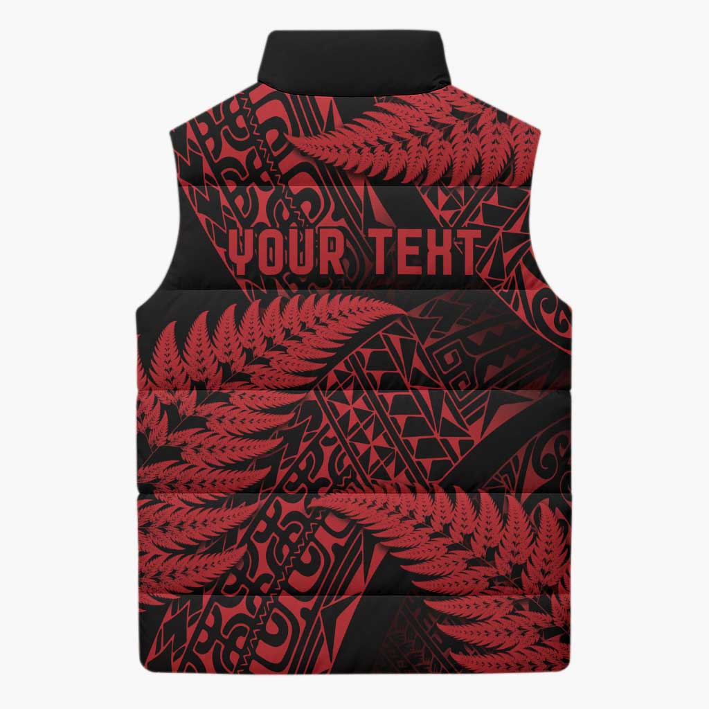 New Zealand Rugby Pacific Personalised Sleeveless Puffer Jacket All Red Maori Pasifika Fern Pattern - Polynesian Pride
