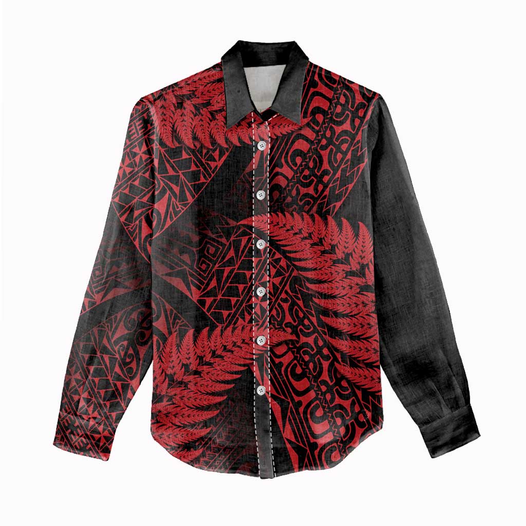 New Zealand Rugby Pacific Personalised Women Casual Shirt All Red Maori Pasifika Fern Pattern