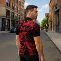 New Zealand Rugby Pacific Personalised Zipper Polo Shirt All Red Maori Pasifika Fern Pattern - Polynesian Pride