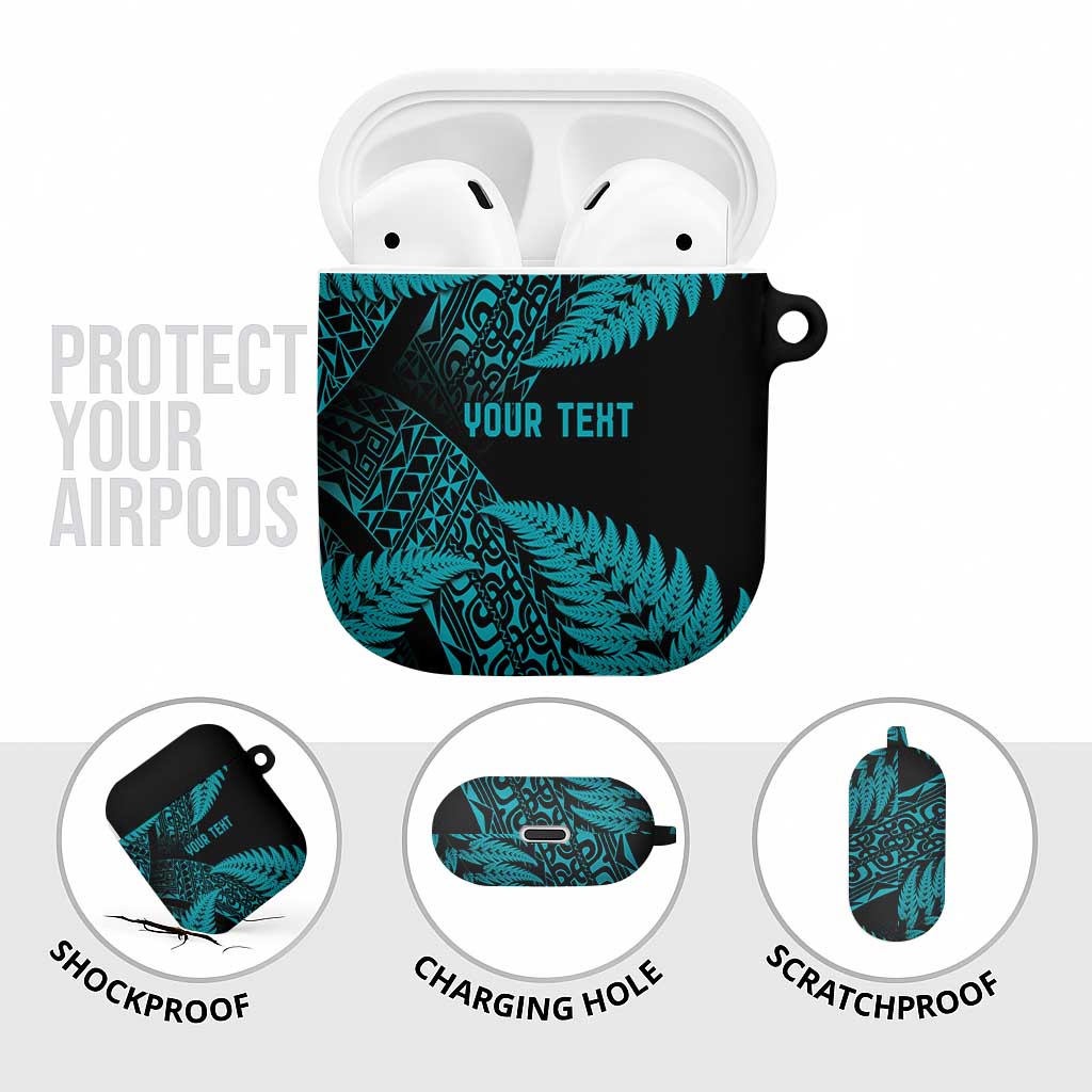New Zealand Rugby Pacific Personalised AirPods Case All Turquoise Maori Pasifika Fern Pattern - Polynesian Pride