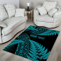 New Zealand Rugby Pacific Personalised Area Rug All Turquoise Maori Pasifika Fern Pattern