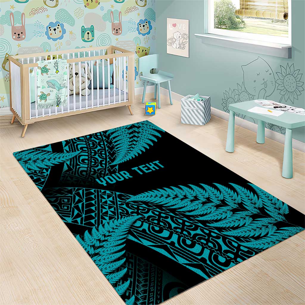 New Zealand Rugby Pacific Personalised Area Rug All Turquoise Maori Pasifika Fern Pattern