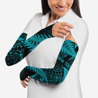 New Zealand Rugby Pacific Personalised Arm Sleeves All Turquoise Maori Pasifika Fern Pattern - Polynesian Pride