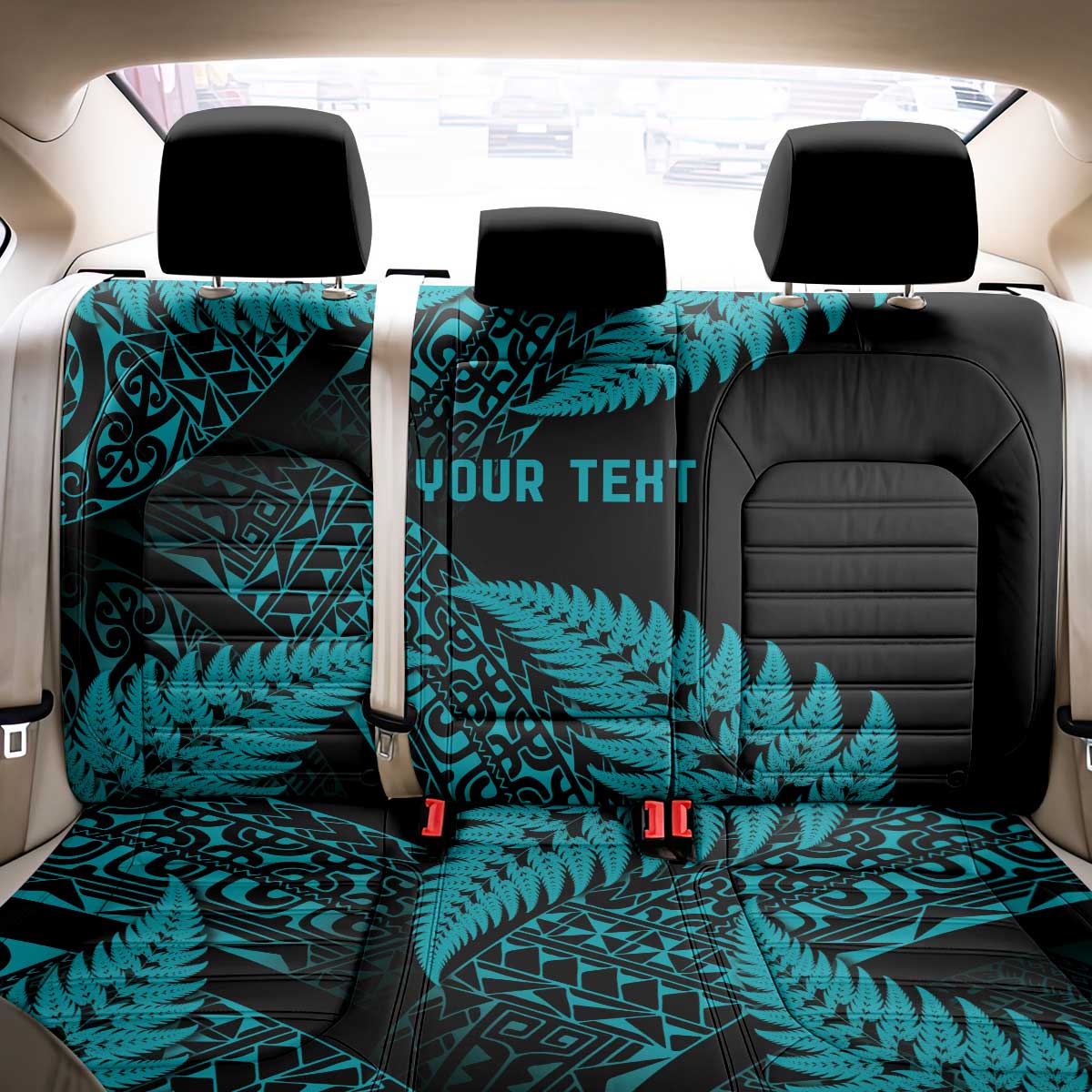 New Zealand Rugby Pacific Personalised Back Car Seat Cover All Turquoise Maori Pasifika Fern Pattern