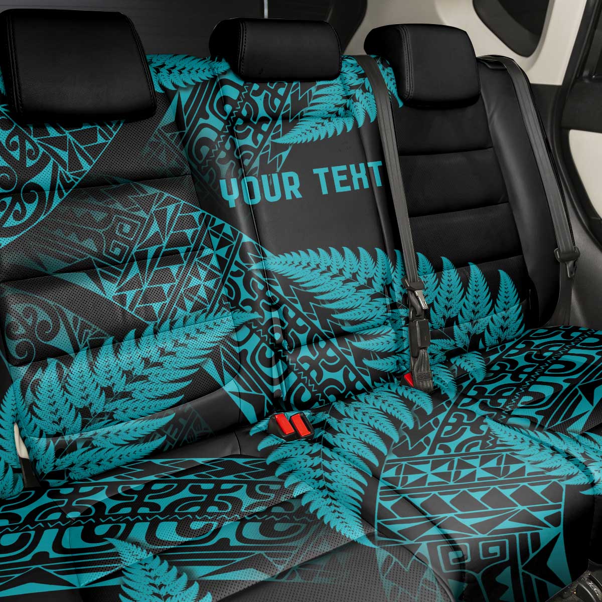 New Zealand Rugby Pacific Personalised Back Car Seat Cover All Turquoise Maori Pasifika Fern Pattern