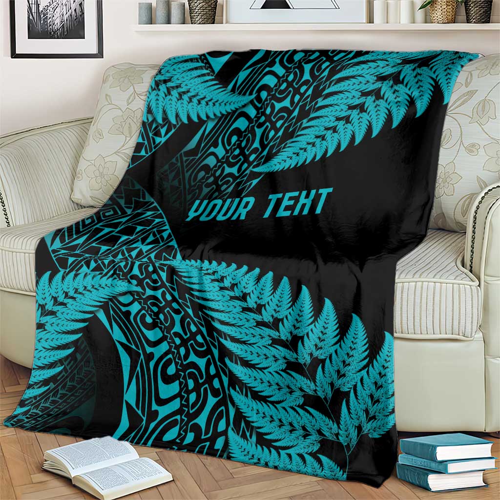 New Zealand Rugby Pacific Personalised Blanket All Turquoise Maori Pasifika Fern Pattern