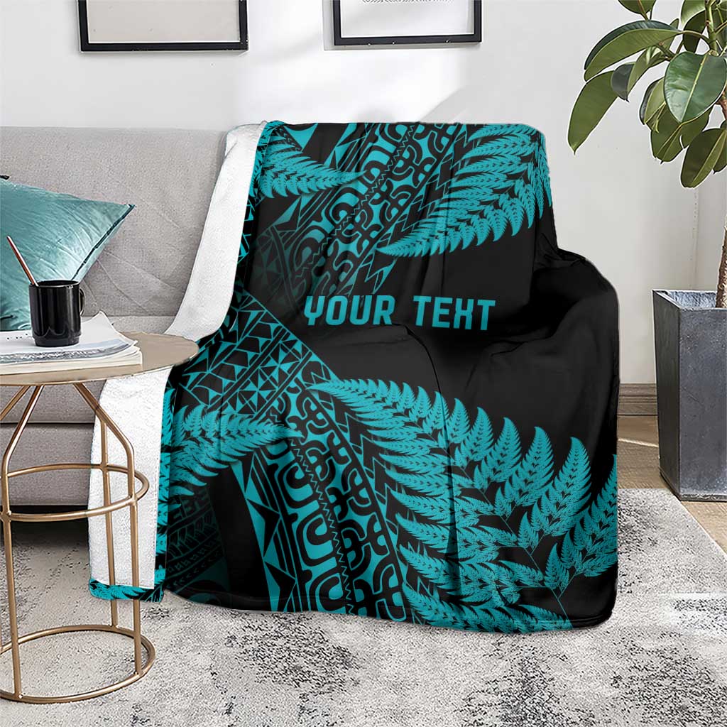 New Zealand Rugby Pacific Personalised Blanket All Turquoise Maori Pasifika Fern Pattern