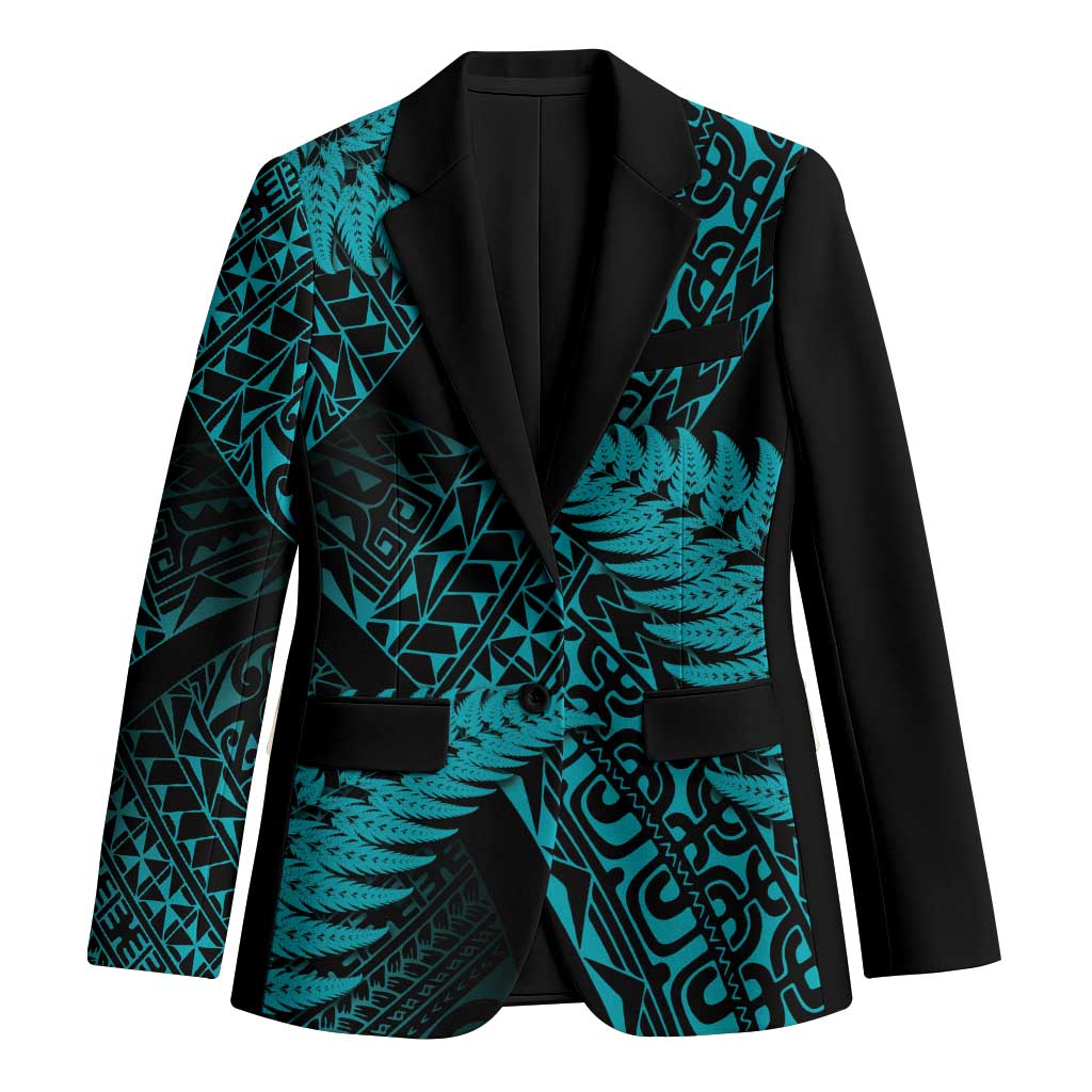 New Zealand Rugby Pacific Personalised Blazer All Turquoise Maori Pasifika Fern Pattern - Polynesian Pride