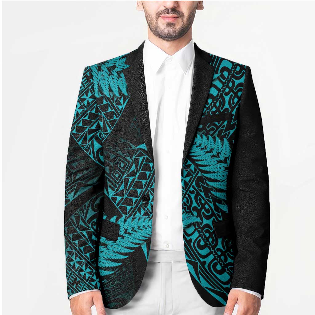 New Zealand Rugby Pacific Personalised Blazer All Turquoise Maori Pasifika Fern Pattern - Polynesian Pride
