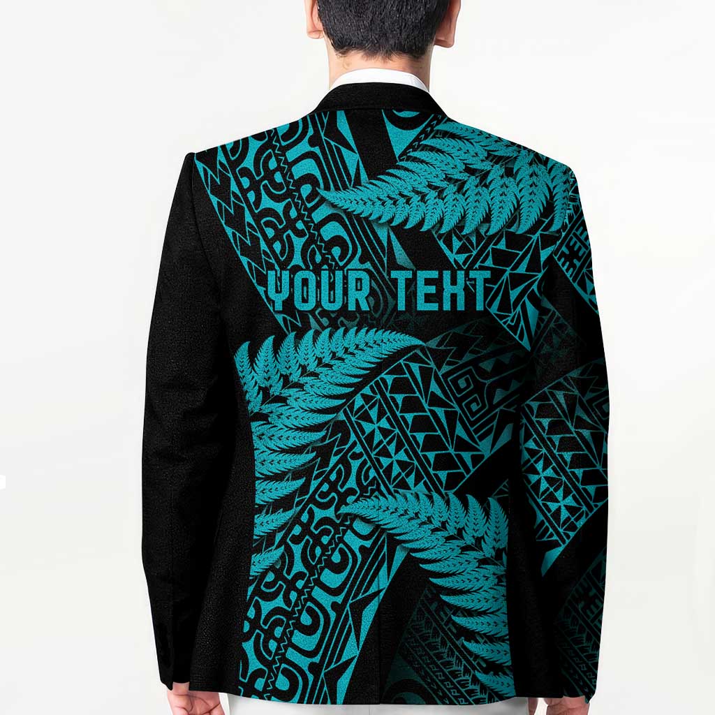 New Zealand Rugby Pacific Personalised Blazer All Turquoise Maori Pasifika Fern Pattern - Polynesian Pride