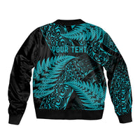New Zealand Rugby Pacific Personalised Bomber Jacket All Turquoise Maori Pasifika Fern Pattern