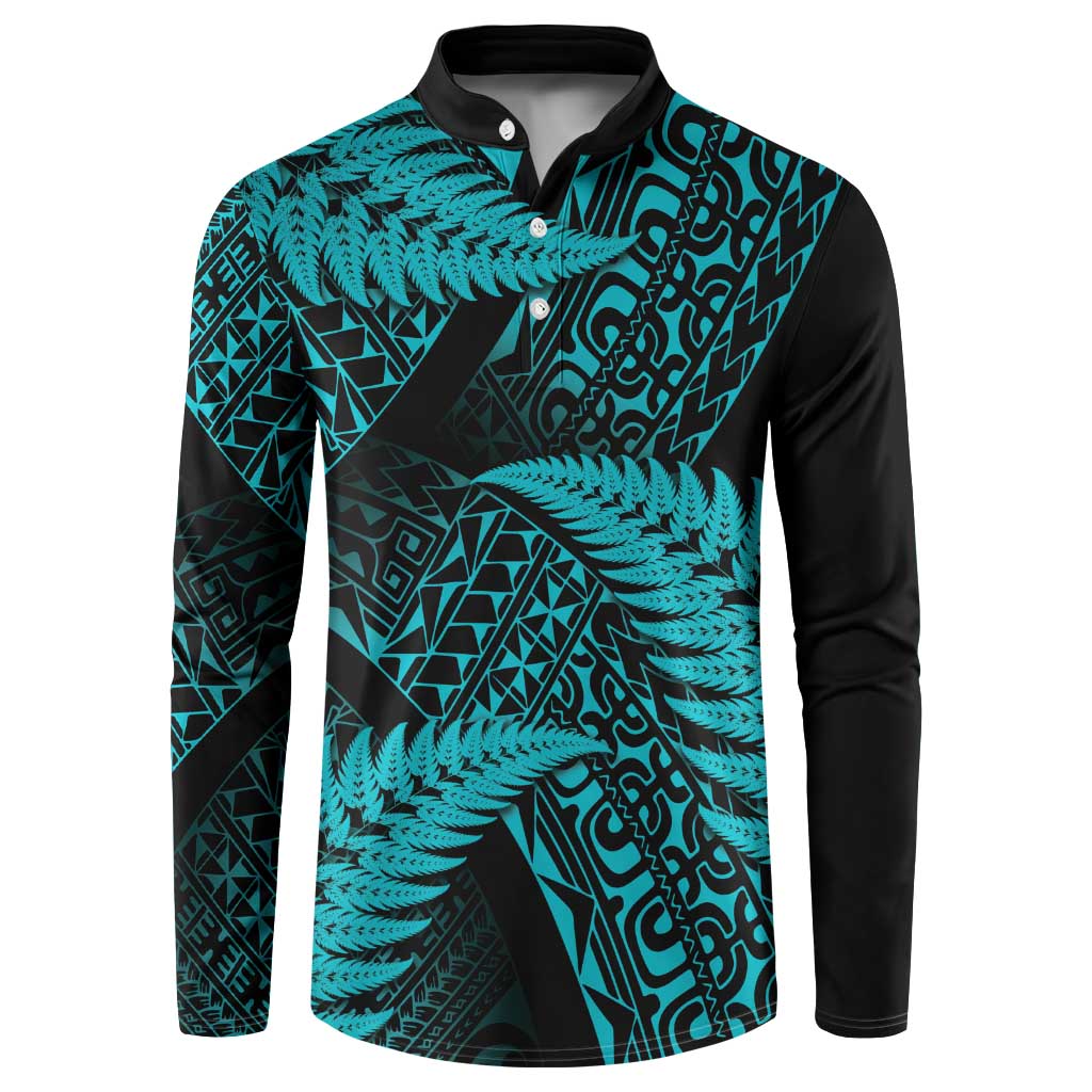 New Zealand Rugby Pacific Personalised Button Sweatshirt All Turquoise Maori Pasifika Fern Pattern