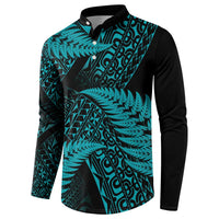 New Zealand Rugby Pacific Personalised Button Sweatshirt All Turquoise Maori Pasifika Fern Pattern
