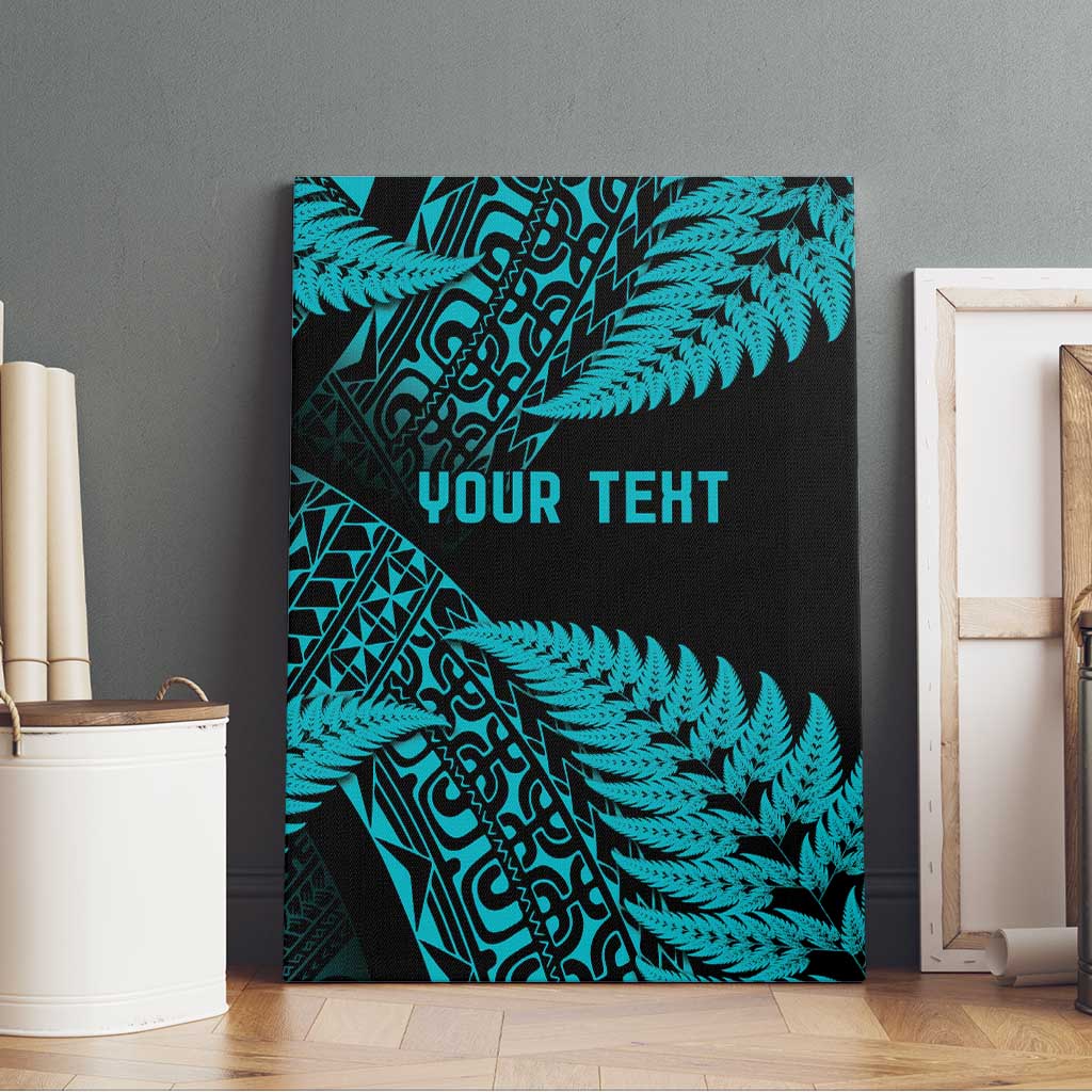 New Zealand Rugby Pacific Personalised Canvas Wall Art All Turquoise Maori Pasifika Fern Pattern