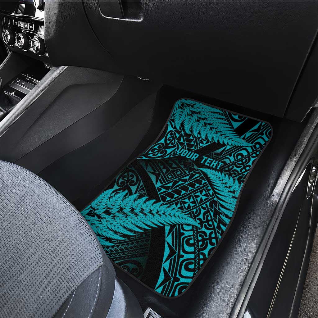 New Zealand Rugby Pacific Personalised Car Mats All Turquoise Maori Pasifika Fern Pattern
