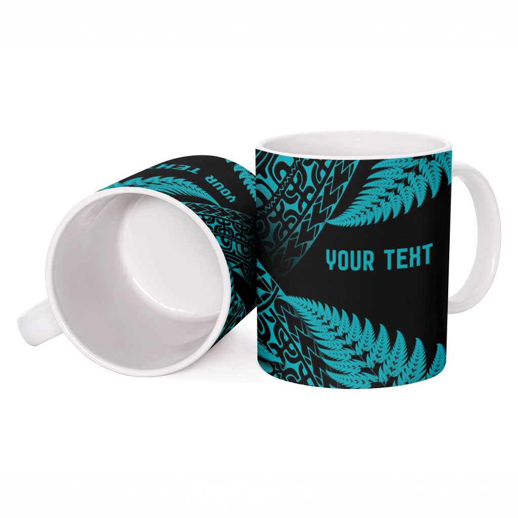 New Zealand Rugby Pacific Personalised Ceramic Mug All Turquoise Maori Pasifika Fern Pattern - Polynesian Pride