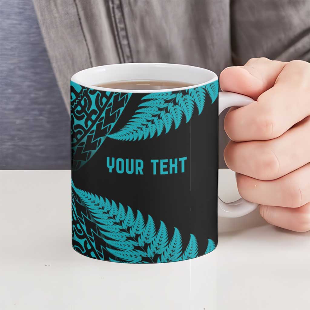 New Zealand Rugby Pacific Personalised Ceramic Mug All Turquoise Maori Pasifika Fern Pattern - Polynesian Pride