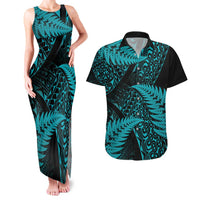 New Zealand Rugby Pacific Personalised Couples Matching Tank Maxi Dress and Hawaiian Shirt All Turquoise Maori Pasifika Fern Pattern