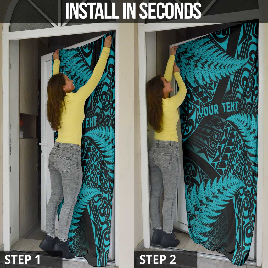 New Zealand Rugby Pacific Personalised Door Cover All Turquoise Maori Pasifika Fern Pattern - Polynesian Pride