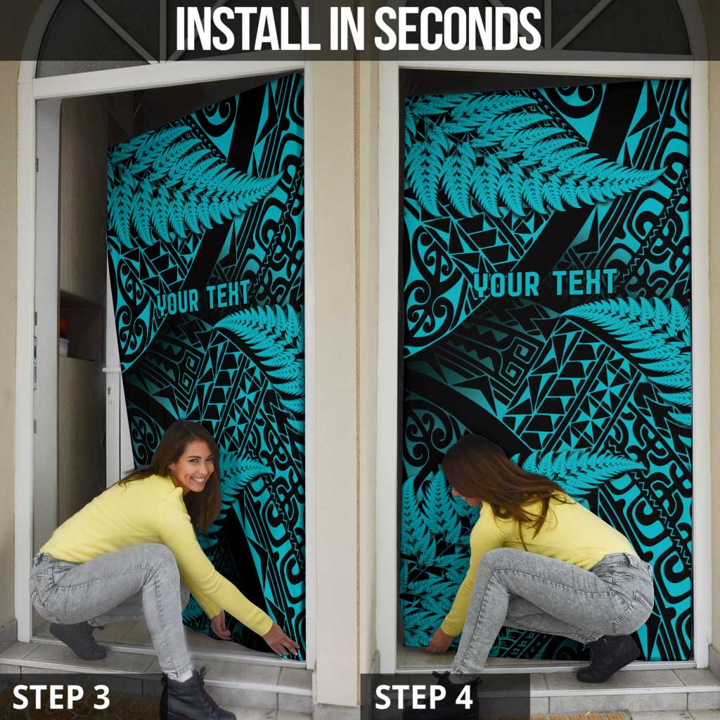 New Zealand Rugby Pacific Personalised Door Cover All Turquoise Maori Pasifika Fern Pattern - Polynesian Pride