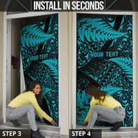 New Zealand Rugby Pacific Personalised Door Cover All Turquoise Maori Pasifika Fern Pattern - Polynesian Pride