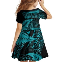 New Zealand Rugby Pacific Personalised Family Matching Long Sleeve Bodycon Dress and Hawaiian Shirt All Turquoise Maori Pasifika Fern Pattern