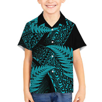 New Zealand Rugby Pacific Personalised Family Matching Long Sleeve Bodycon Dress and Hawaiian Shirt All Turquoise Maori Pasifika Fern Pattern