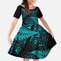 New Zealand Rugby Pacific Personalised Family Matching Off Shoulder Maxi Dress and Hawaiian Shirt All Turquoise Maori Pasifika Fern Pattern