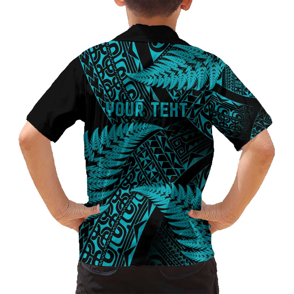 New Zealand Rugby Pacific Personalised Family Matching Puletasi and Hawaiian Shirt All Turquoise Maori Pasifika Fern Pattern