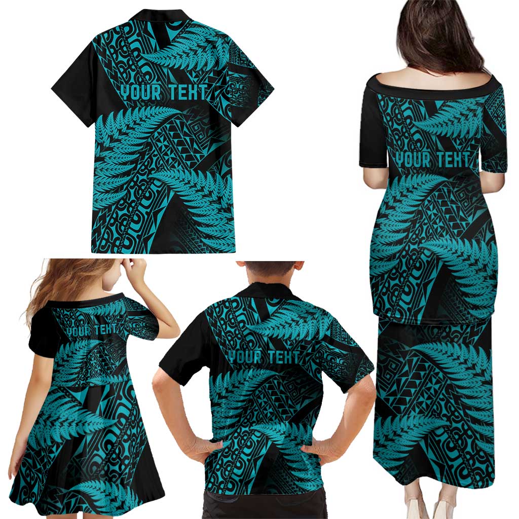 New Zealand Rugby Pacific Personalised Family Matching Puletasi and Hawaiian Shirt All Turquoise Maori Pasifika Fern Pattern