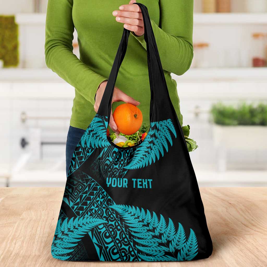 New Zealand Rugby Pacific Personalised Grocery Bag All Turquoise Maori Pasifika Fern Pattern