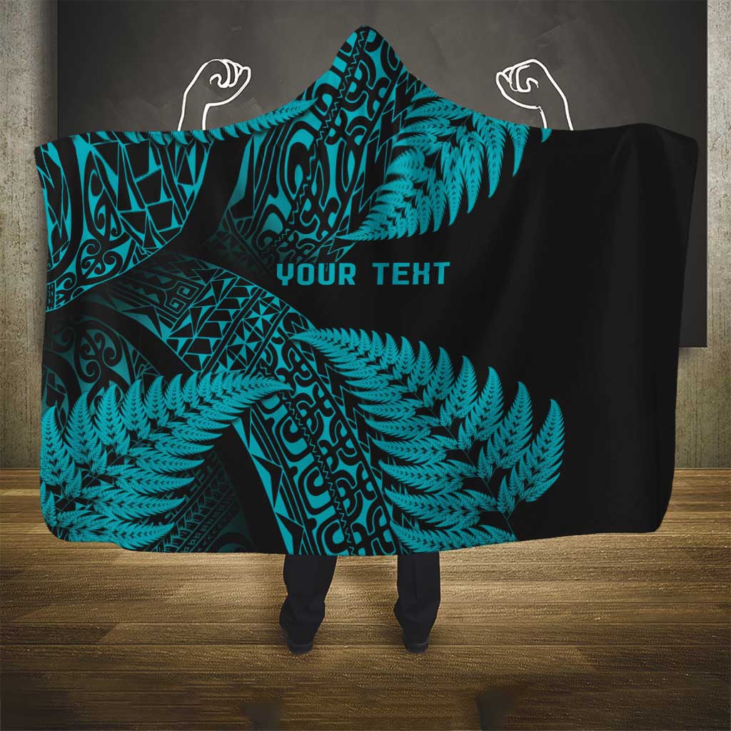 New Zealand Rugby Pacific Personalised Hooded Blanket All Turquoise Maori Pasifika Fern Pattern