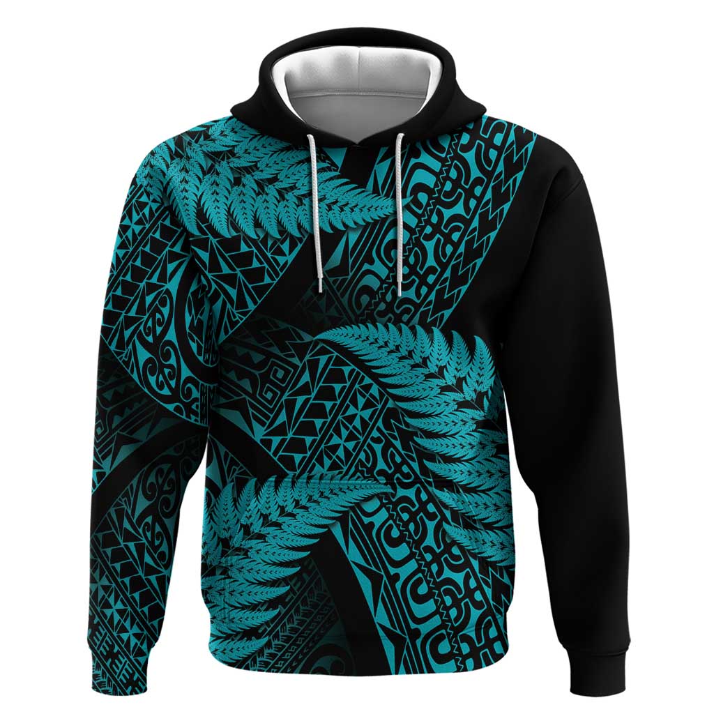 New Zealand Rugby Pacific Personalised Hoodie All Turquoise Maori Pasifika Fern Pattern
