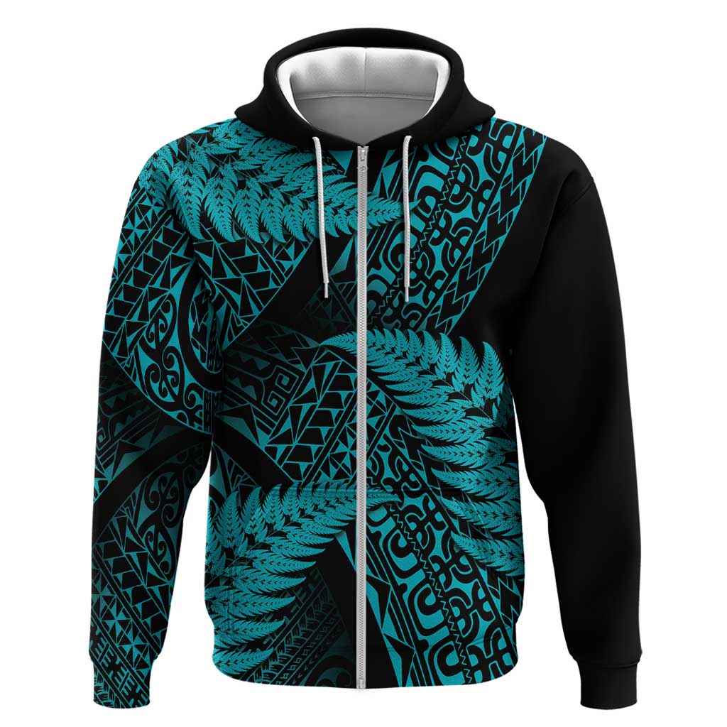 New Zealand Rugby Pacific Personalised Hoodie All Turquoise Maori Pasifika Fern Pattern