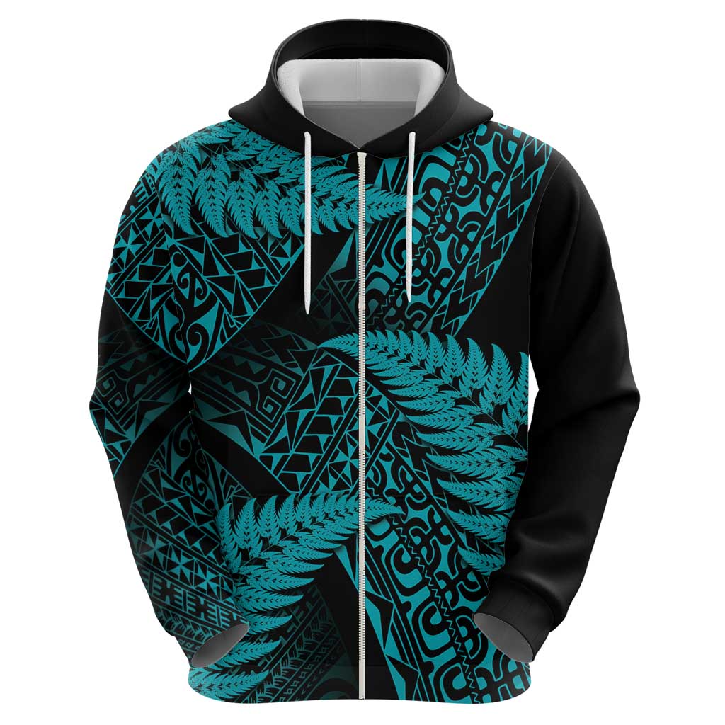 New Zealand Rugby Pacific Personalised Hoodie All Turquoise Maori Pasifika Fern Pattern