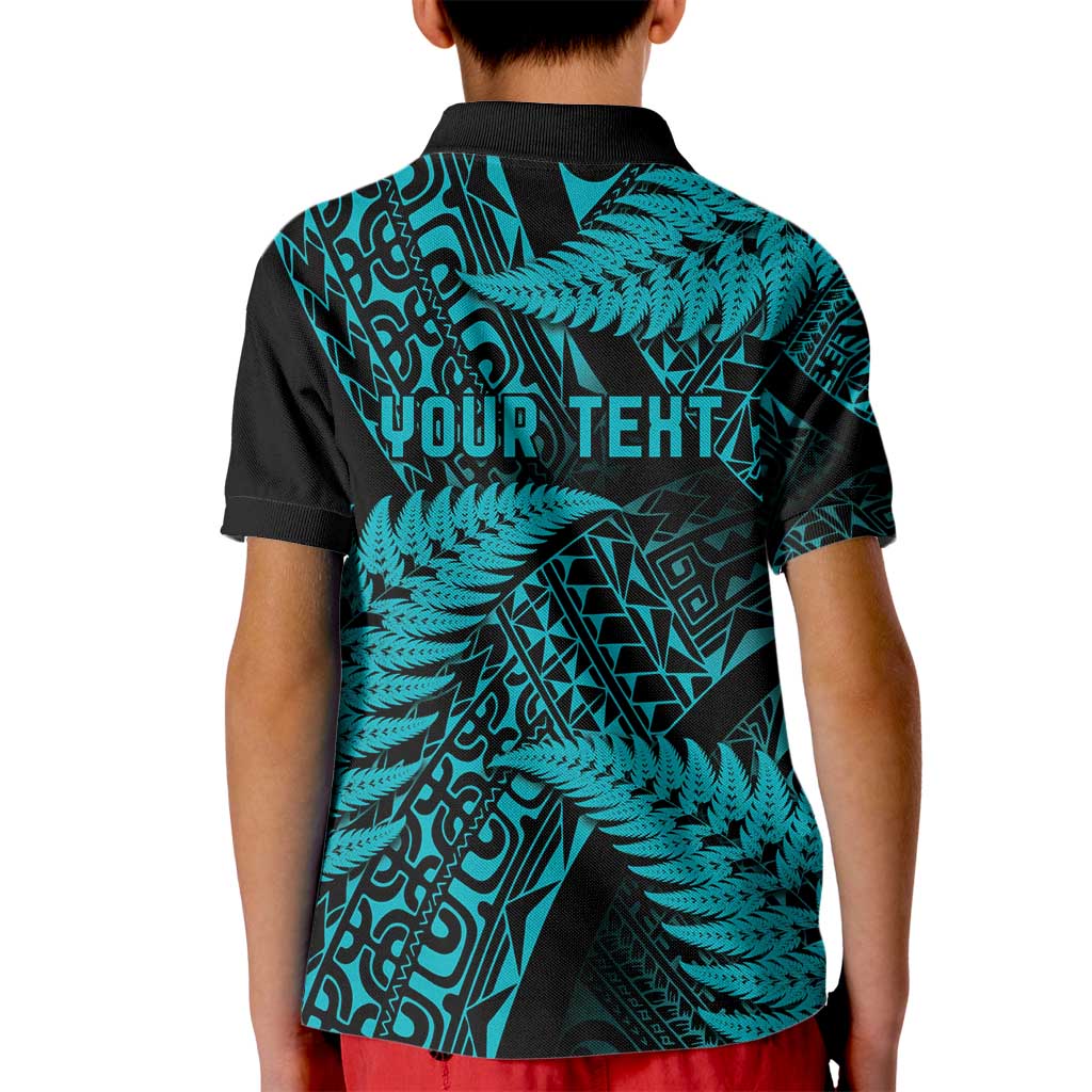New Zealand Rugby Pacific Personalised Kid Polo Shirt All Turquoise Maori Pasifika Fern Pattern