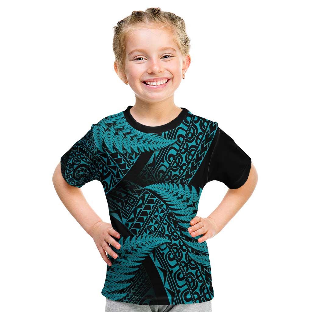 New Zealand Rugby Pacific Personalised Kid T Shirt All Turquoise Maori Pasifika Fern Pattern