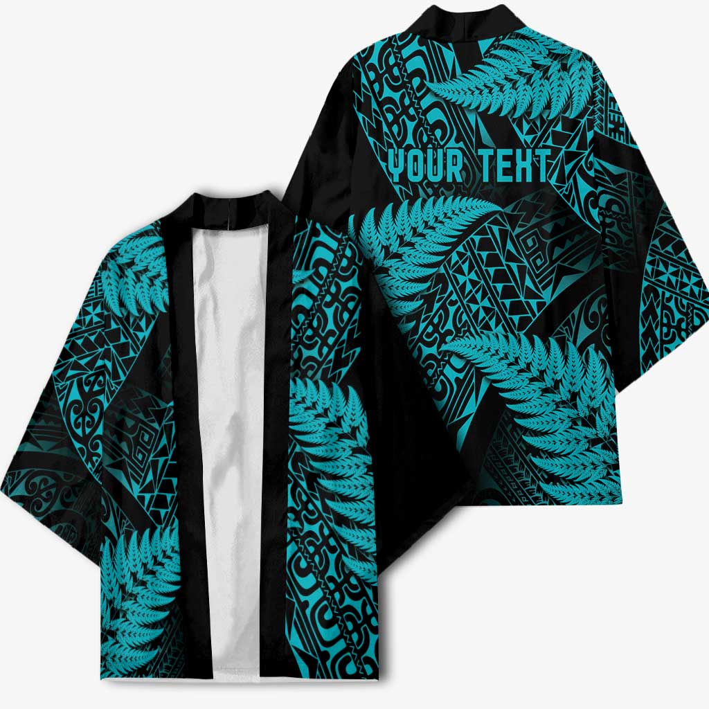 New Zealand Rugby Pacific Personalised Kimono All Turquoise Maori Pasifika Fern Pattern - Polynesian Pride