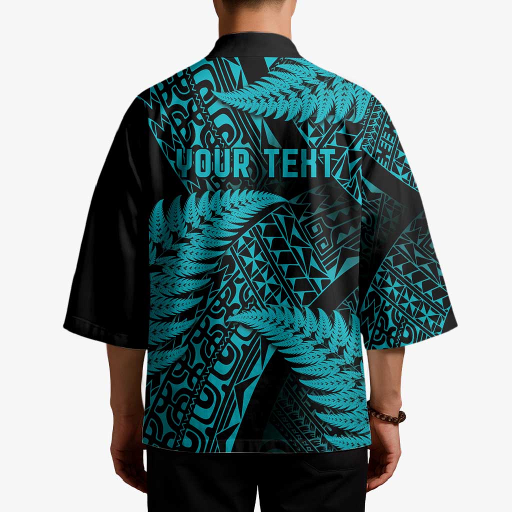 New Zealand Rugby Pacific Personalised Kimono All Turquoise Maori Pasifika Fern Pattern - Polynesian Pride